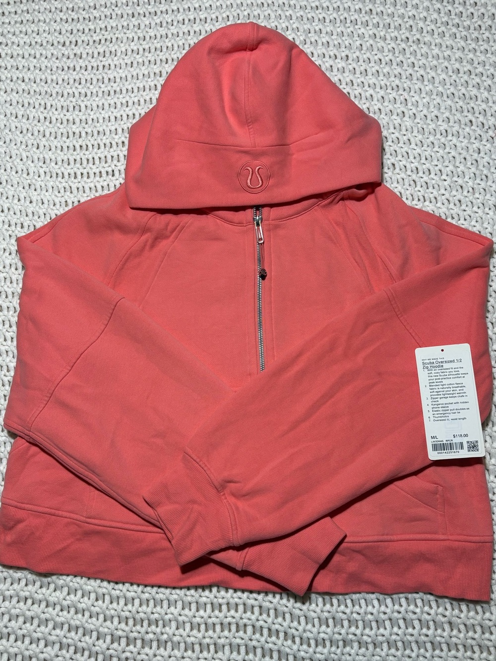Lululemon raspberry cream scuba oversized 1/2 zip hoodie size m/l